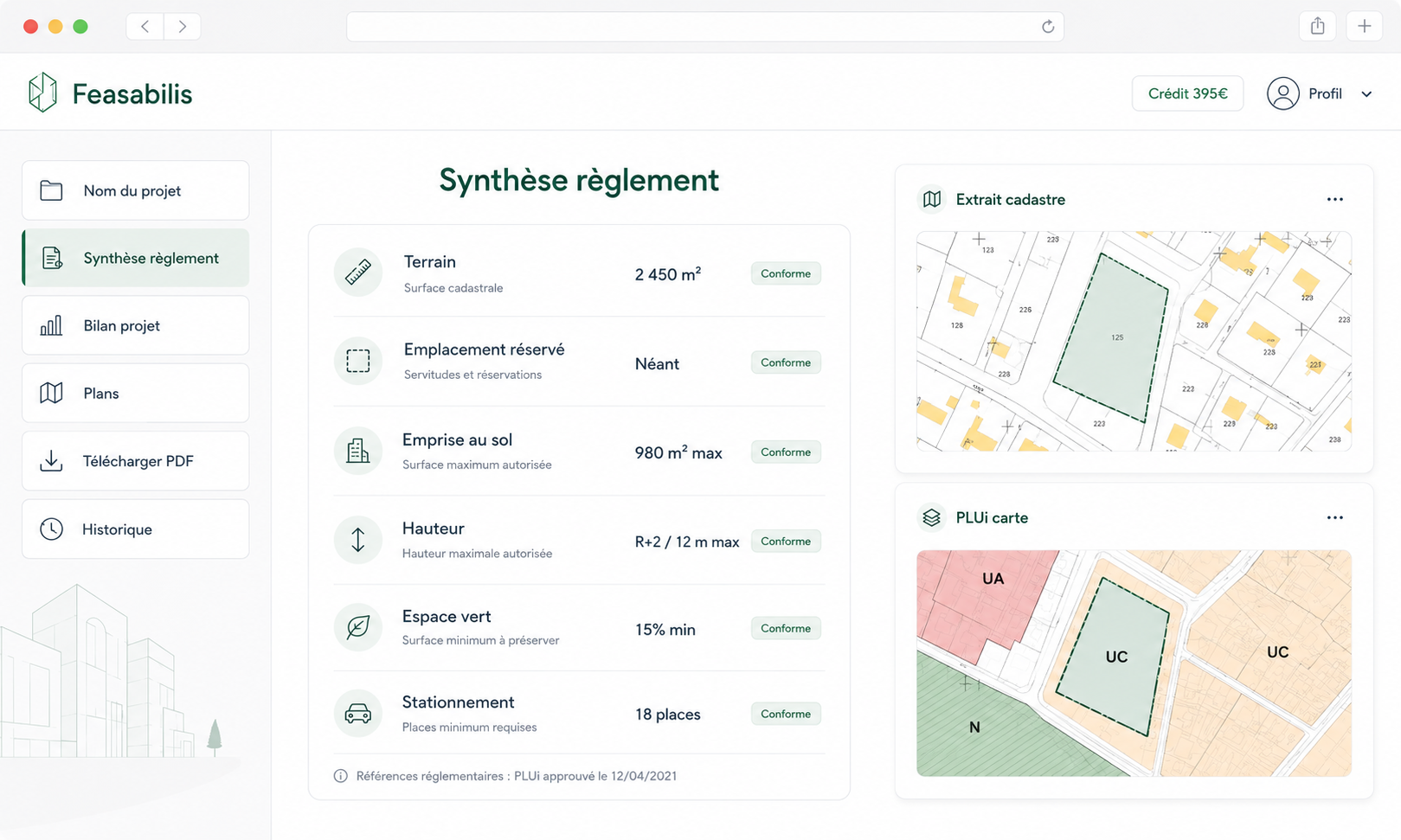 Synthèse réglementaire dans Faisabilis